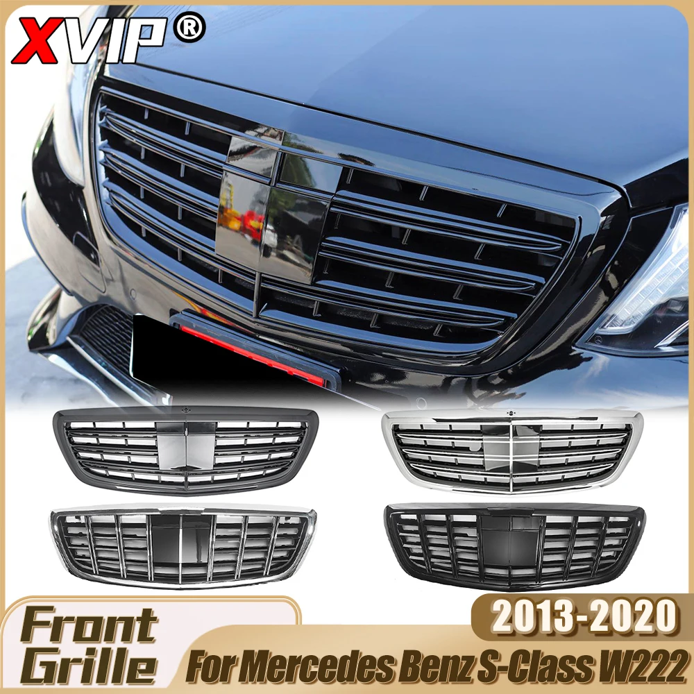 XVIP Chrome Silver AMG Style Racing Grille For Mercedes Benz S-Class W222 S500 S550 2013-20 W/ACC GTR Style Bumper Grill Tuning