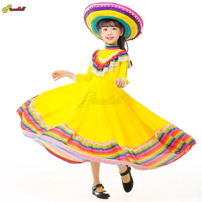 

Bear House AA Mexican Ethnic Halloween Cosplay Costume Traditional Dress Long Gypsy Flamenco Dance Day of New 2025 WKD001