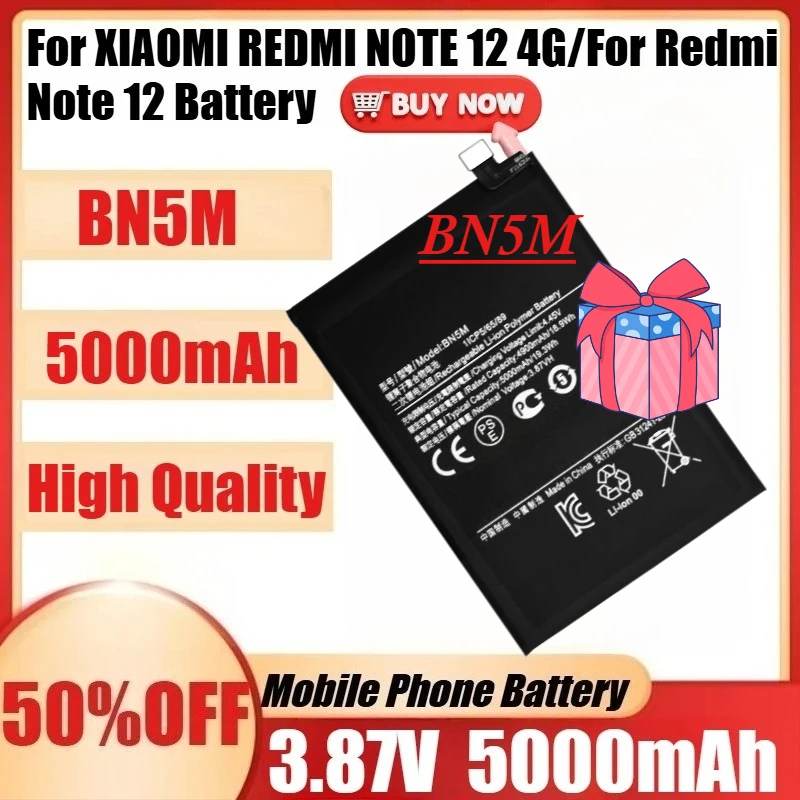 

Аккумулятор BN5M для XIAOMI REDMI NOTE 12 4G/для Redmi Note 12 + инструменты, новый аккумулятор BN5M 3.87V 5000mAh