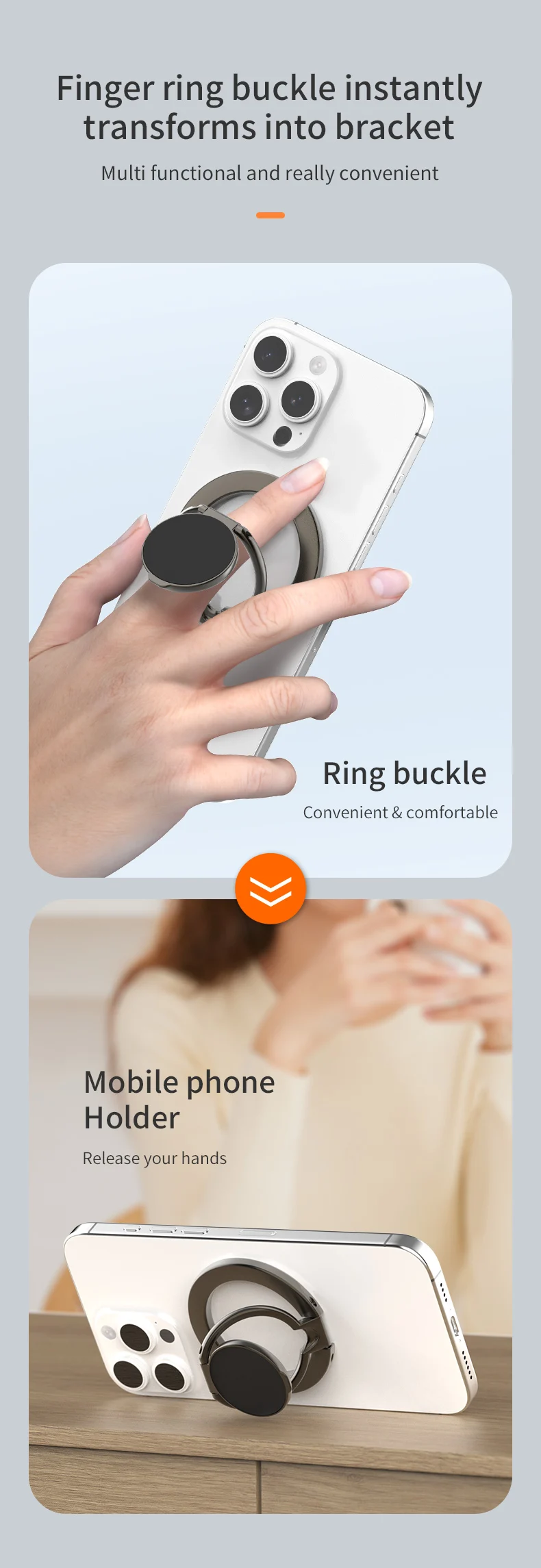 Doppelseitiger MagSafe-Telefonständer, magnetischer Telefonringhalter, Ständer, Magnetgriff für Telefon, 16, 15, 14, 13, Android, Fitnessstudio, Autohalterung – Detail 8