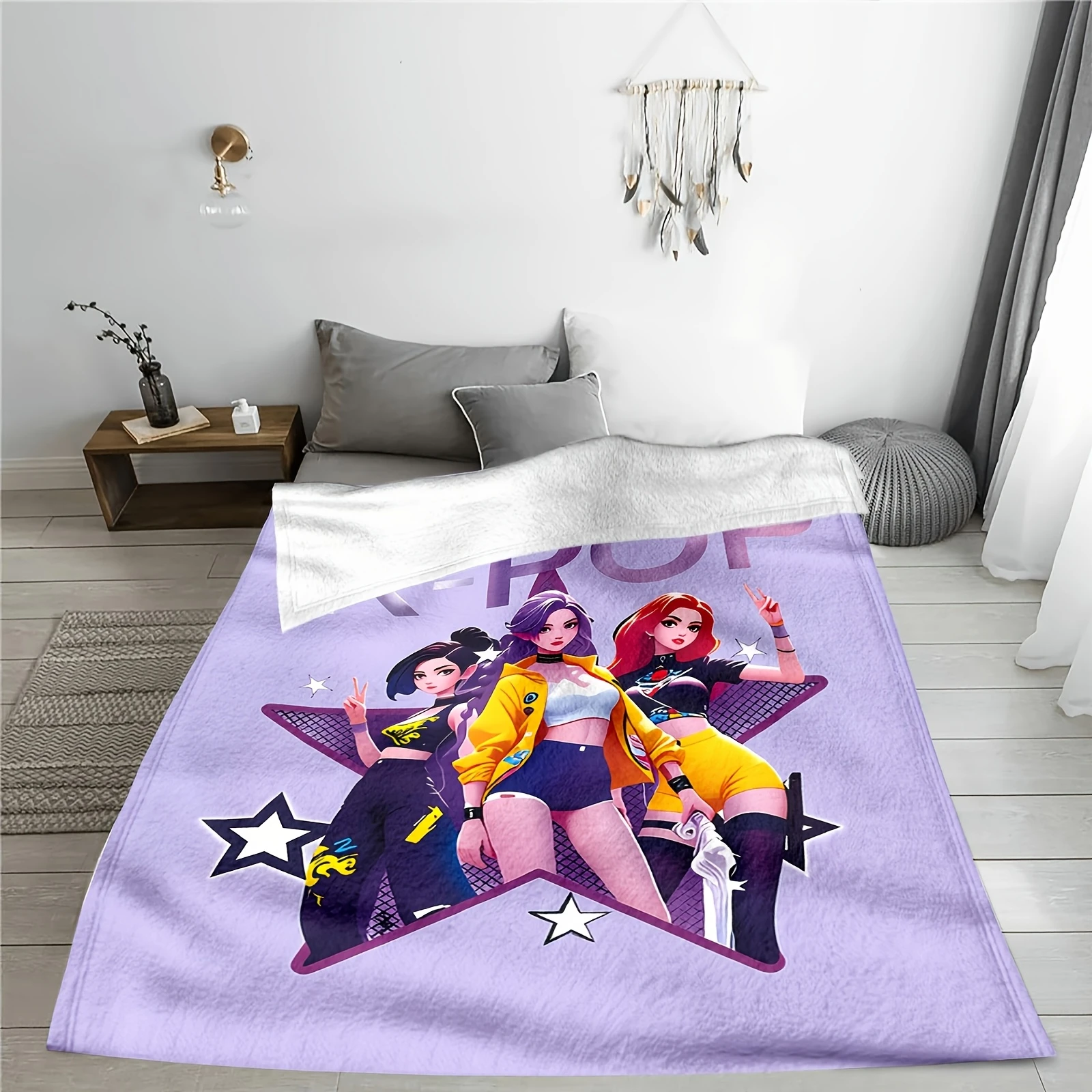 K-Pop Girl Group Blanket Single Sided 2D Print Soft Flannel Fleece Throw Blanket for Bed Couch Sofa Trendy Kpop Vibe for Fans