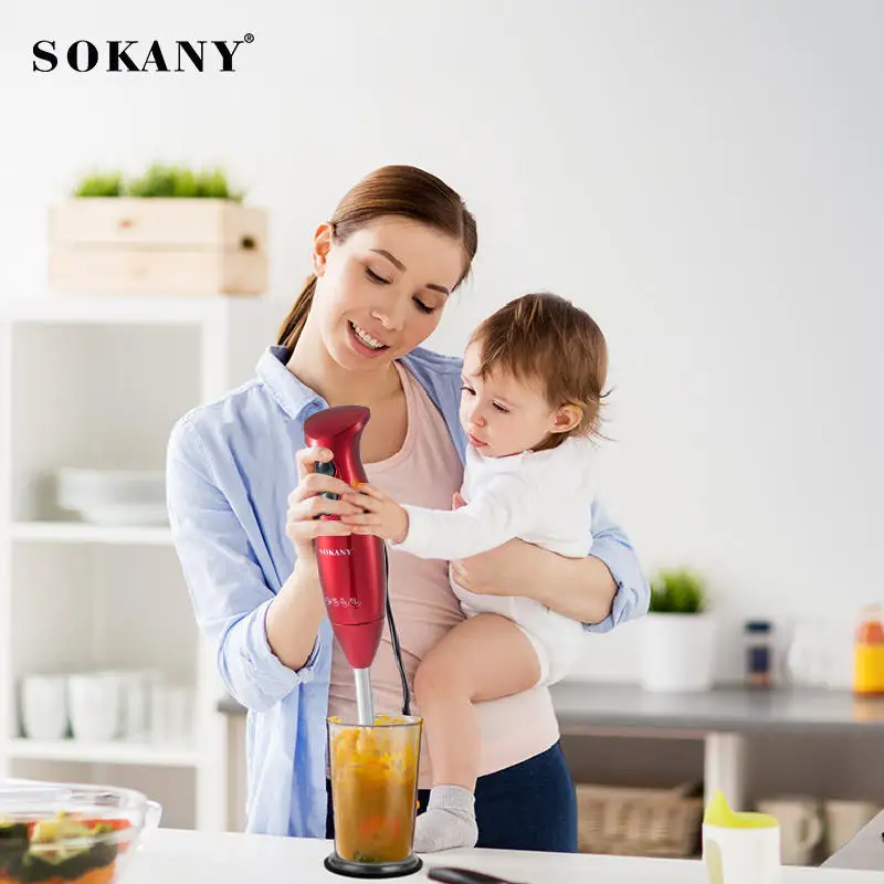 600 Watt Smart Stick Immersion Blender, Stainless Steel, Red