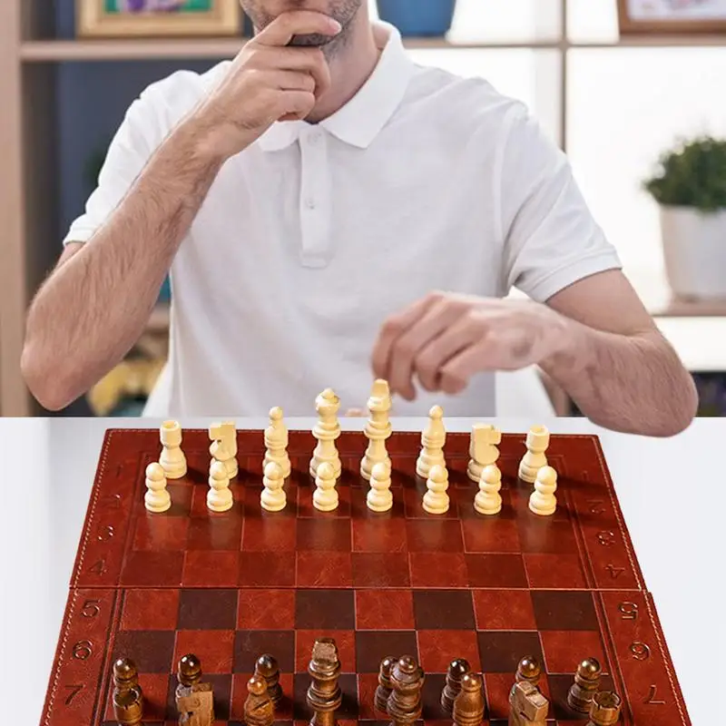 Wooden Chess Set Portable Chess Game With Chess Pieces Chess Game Folding Chess Board Family Fun Game Toys For Kids And Adults