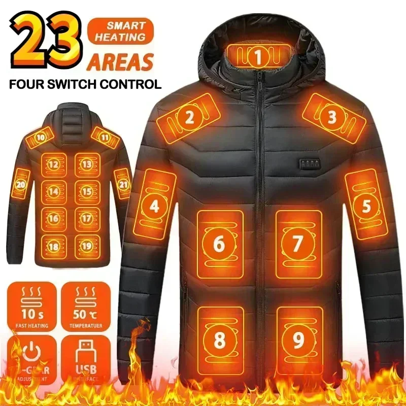 25 Areas Heating Jackets Men\'s Self Heating Parka Women Warm Usb Electric Vest Heating Down Cotton Jacket Winter Ski Clothes 6xl