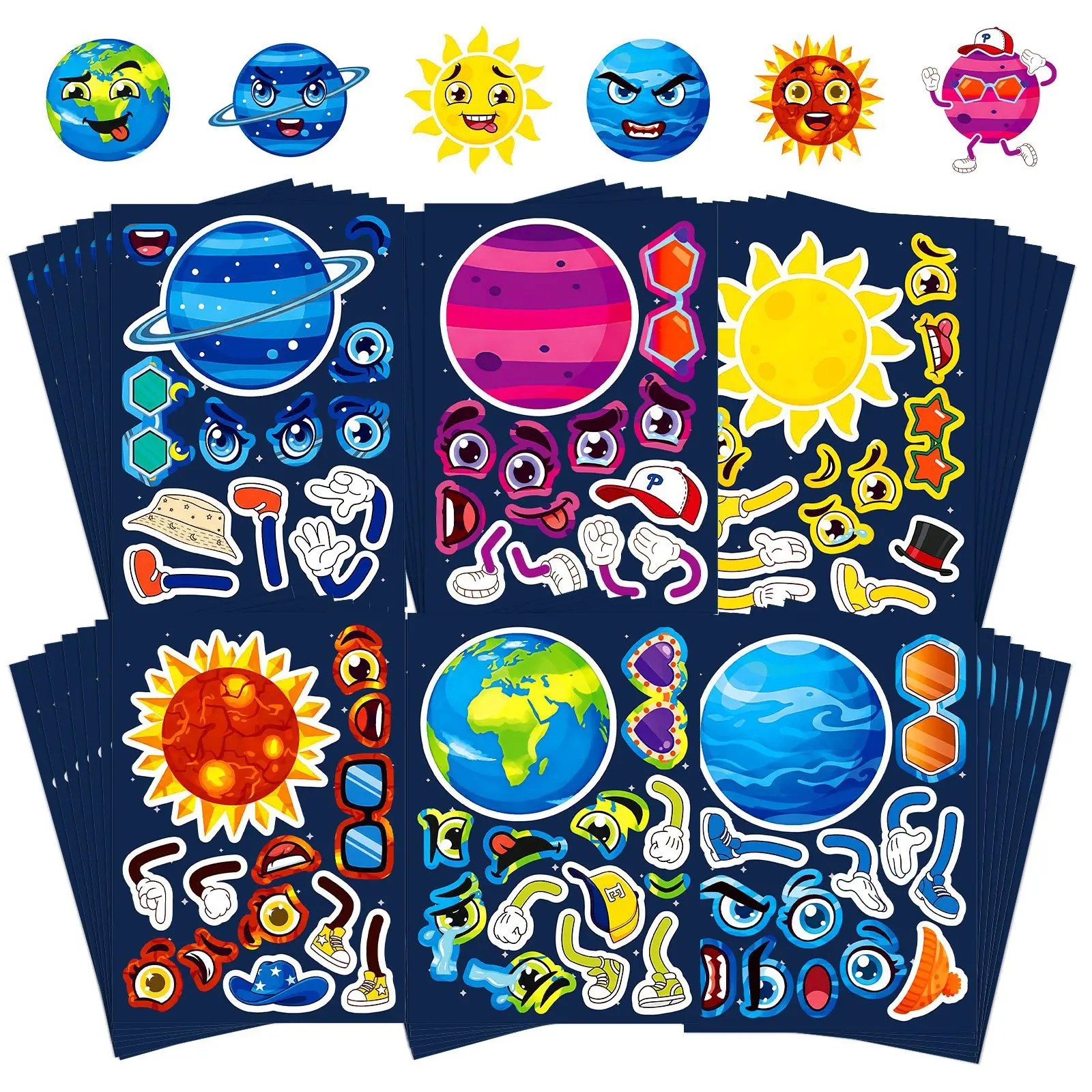 6/12 Lenzuola Pianeti Cosmici Crea una Faccia Puzzle Adesivi Creativo Del Fumetto Della Decalcomania Del Computer Portatile Del Telefono Chitarra Frigo Classici Giocattoli Per Bambini