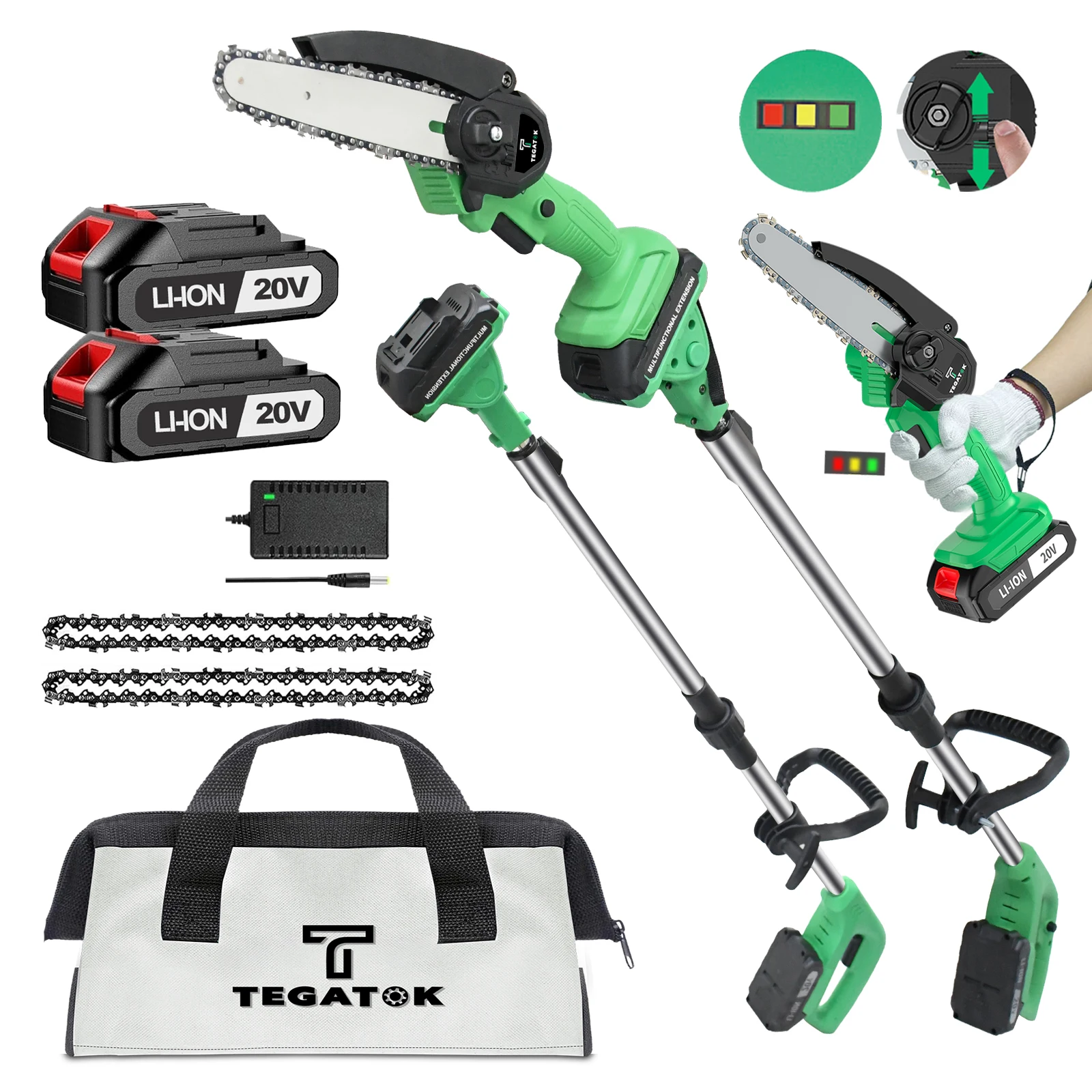 

Tegatok Cordless Pole Saw 6-in, Battery Powered Pole Saws for Tree Trimming, Retractable and Foldable Battery Pole Chainsaw