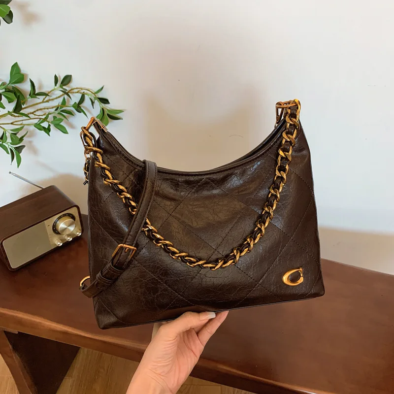 

2025 New Retro Lattice Handbag - Stylish Underarm Purse with Chain Strap, Spacious Crossbody Bag for Women, Trendy Shoulder Bag