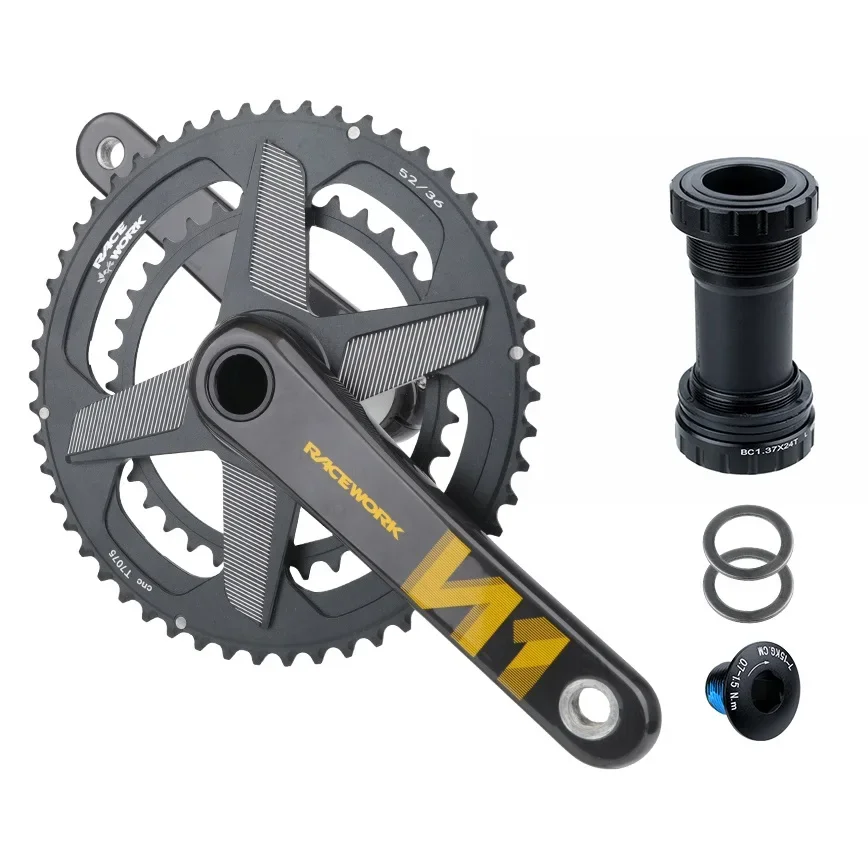 

Ultralight Carbon Fiber 11/12 Speed Road Bike Crankset 170mm GXP Crank Double Chainring 50-34T/52-36T/53-39T Bicycle Cranks