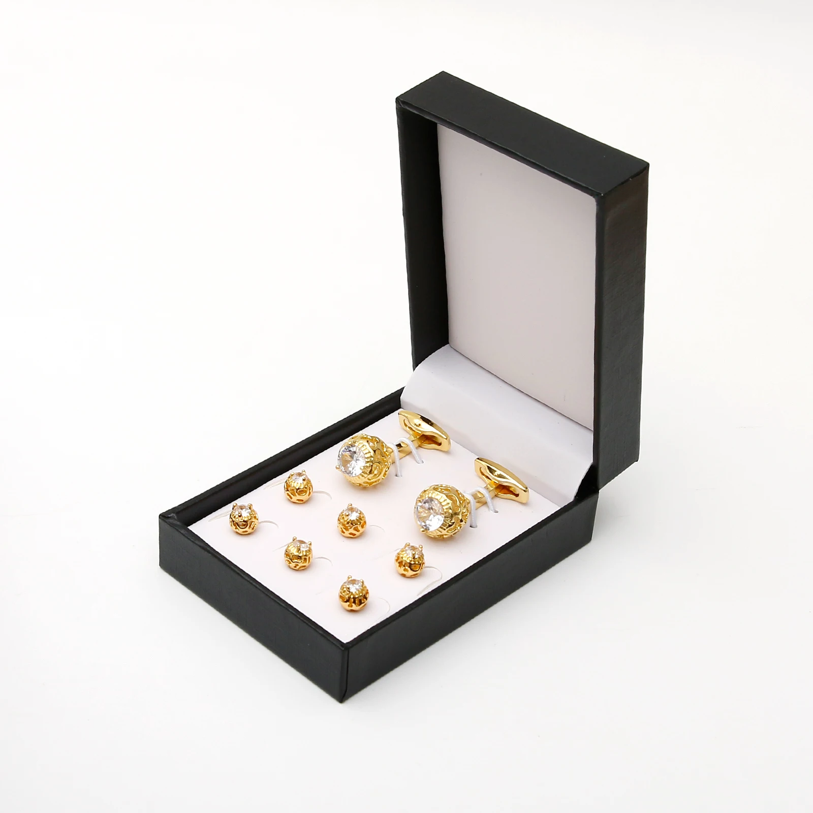 

Cufflinks for Men TOMYE XK23027 8 Pcs With Box Luxury Zircon Dress Shirt Golden Cuff Links Wedding Jewelry Christmas Gifts