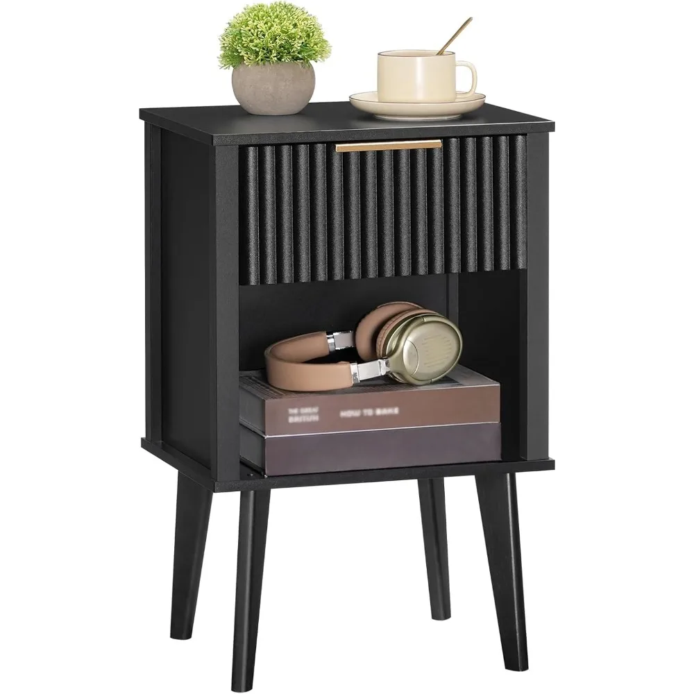 

End Table, Fluted Night Stand, Modern Side Table, Bedside Table with 1 Drawer and 1 Open Compartment, Mid Century Nightstand, fo