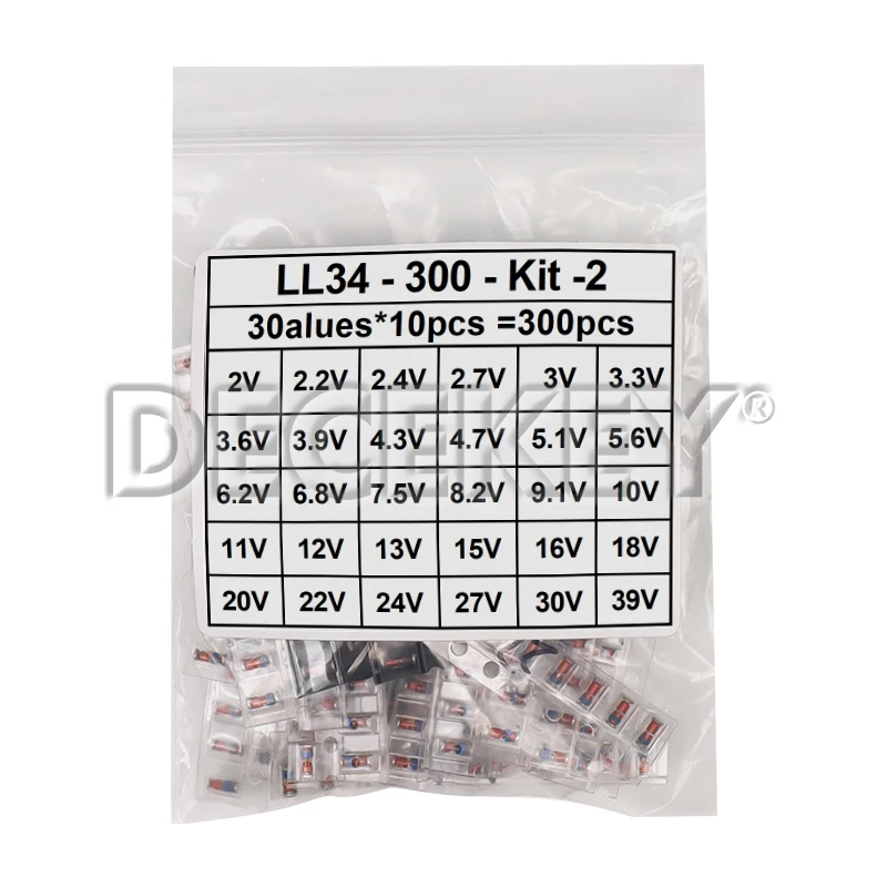 300PCS SMD LL34 Zener Diode Kit 0.5W 1/2W 3V-24V 2V-39V SMD Diode Set 1N4148