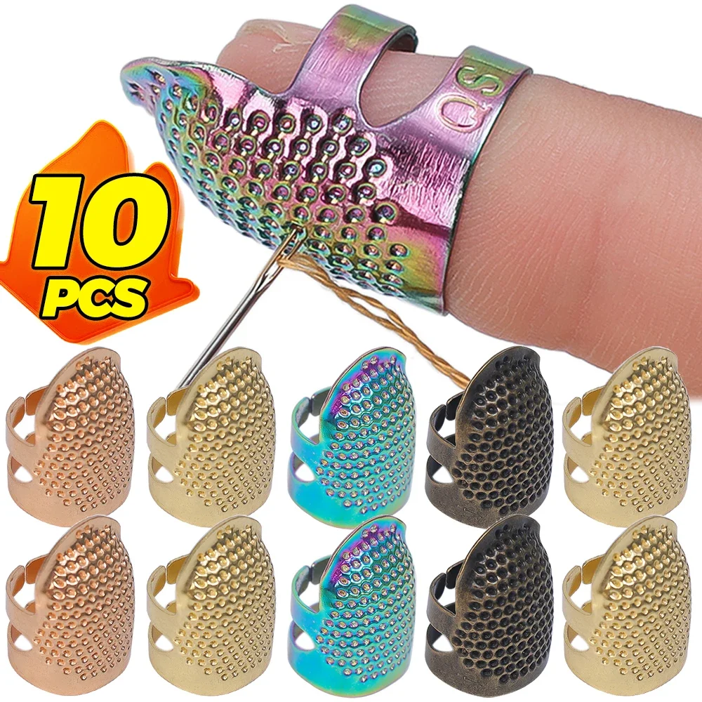 1/10pcs Adjustable Vintage Sewing Thimble Handmade Non-slip Embroidery Against Ring Vintage Needle Presser Hoop Finger Holders