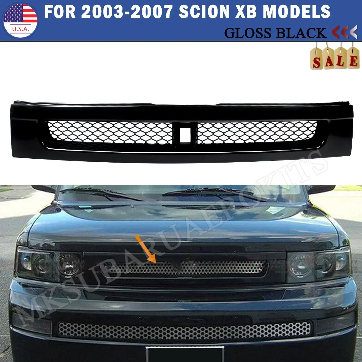 

For 2004-2007 Scion XB BB Models JDM Gloss Black Front Bumper Mesh Hood Grille