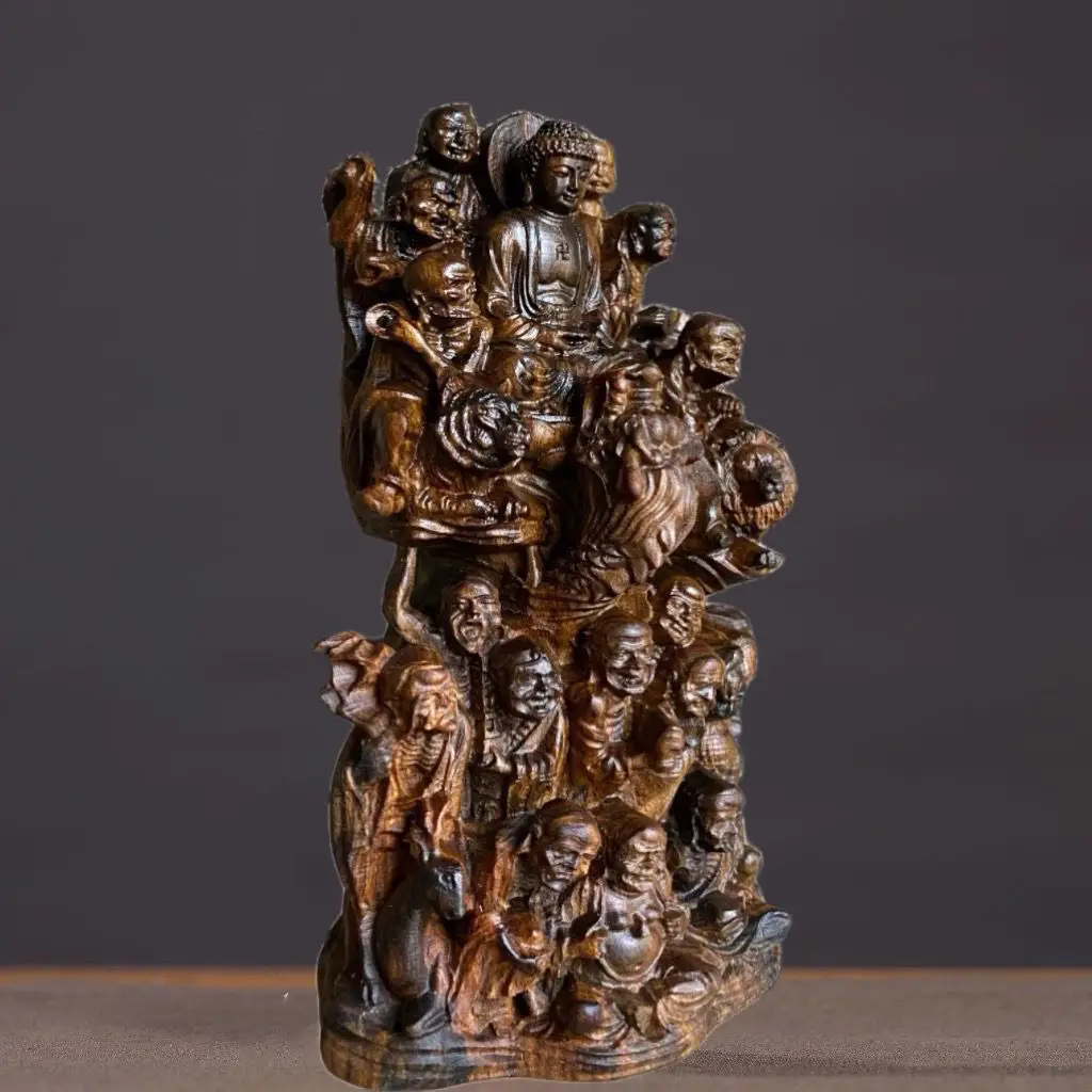 Dalagan incense wood carved eighteen arhats Buddha statue fall dragon fu tiger venerable living room figure home decoration