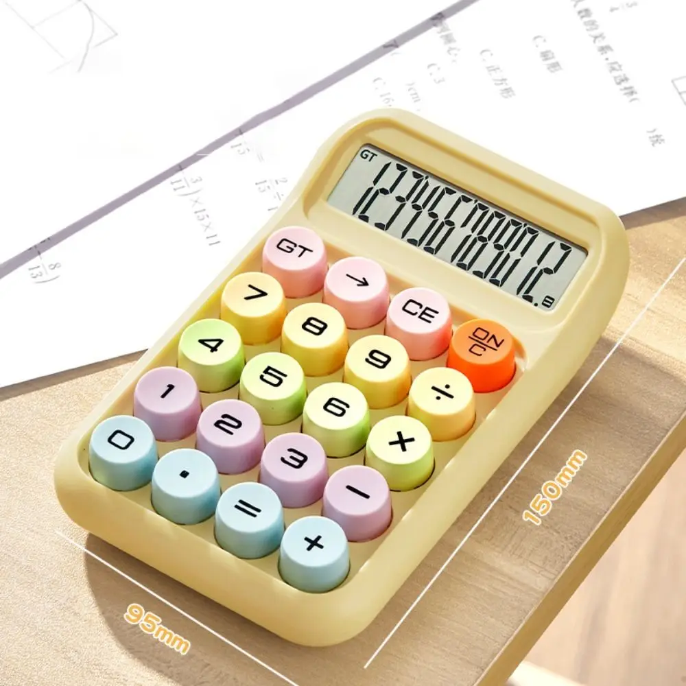 آلة حاسبة بألوان الحلوى مكونة من 12 رقمًا، وسادة مضادة للانزلاق، لوحة مفاتيح ميكانيكية، آلة حاسبة حسابية، شاشة كبيرة متينة