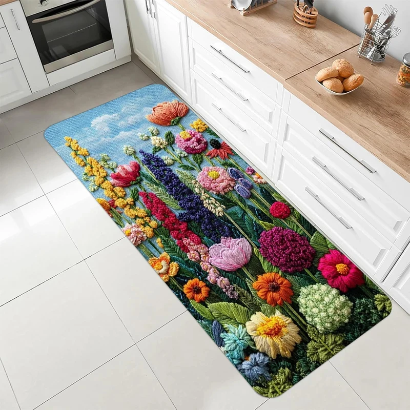 VIKAMA Cute Ragdoll Cat Flower Print Runner Rug Non-Slip Washable Soft Floor Carpet for Laundry Room Bedroom