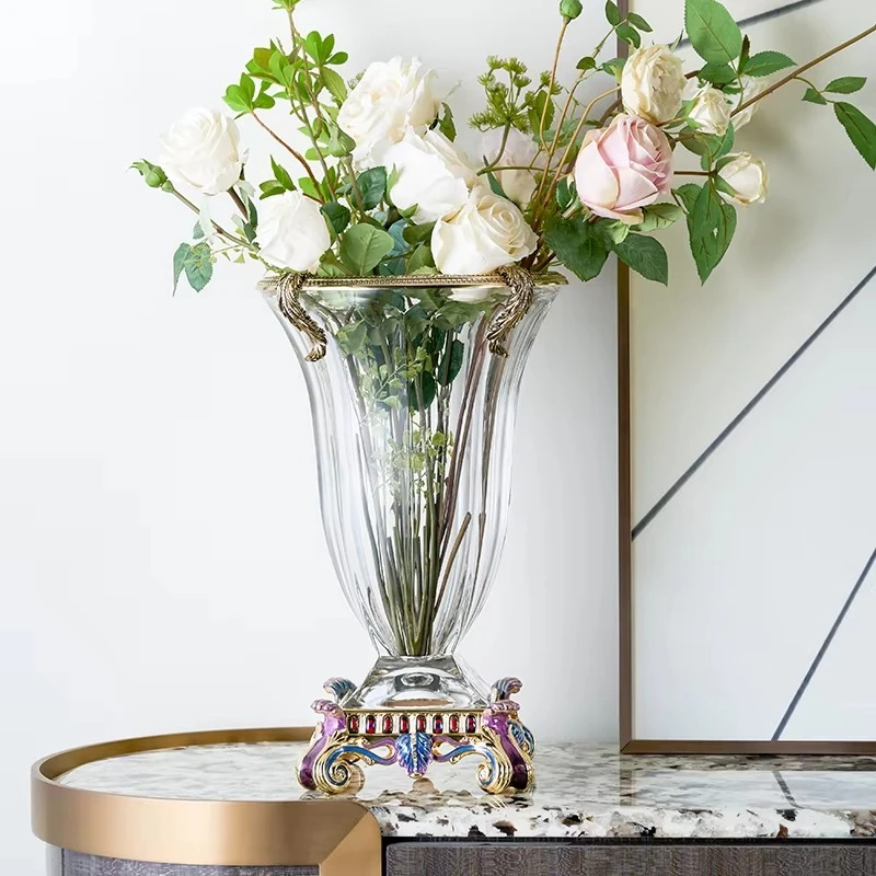 

Living Room Bedroom Office Feast Museum, Modern Luxury Decorative Enamel European Flower Glass Crystal Vase