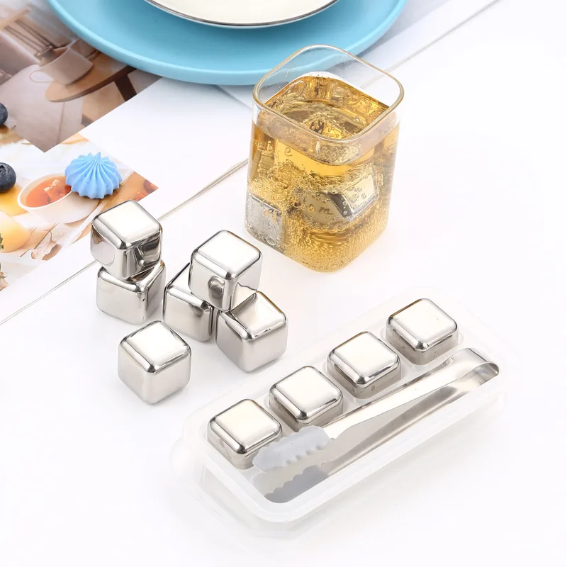 304 Stainless Steel Metal Ice Cube Quick-frozen Ice Grain Clip Creative Whiskey 27x27mm Ice Cube Chilling