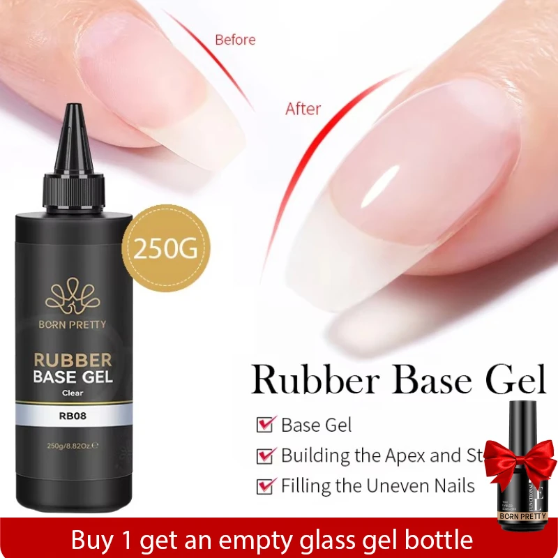 

BORN PRETTY 250g Clear Crystal Rubber Base Gel French Manicure Nail Art Self-leveling Gel Semi permanent Construction Gel