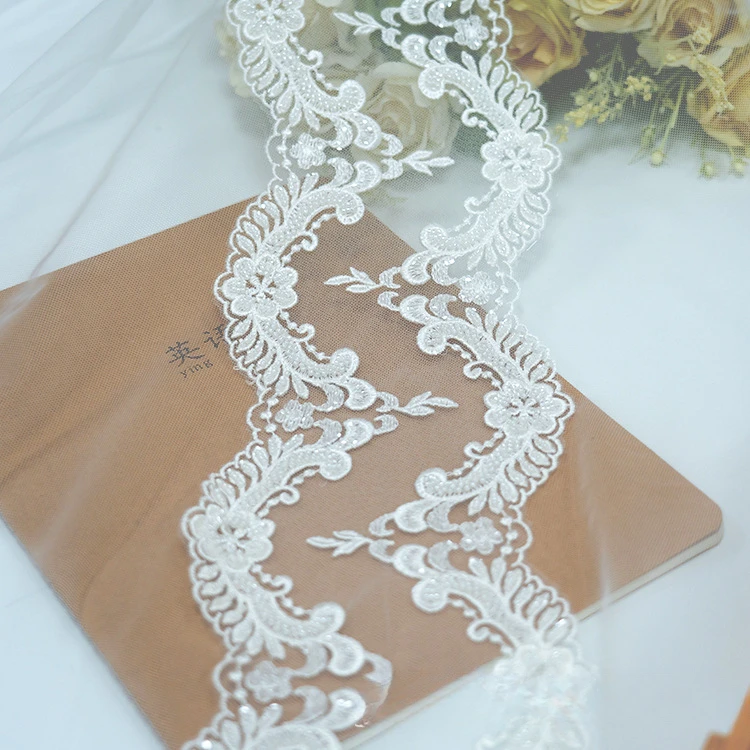 5 Yards. Luxuriöser Perlenbesetzter Wellenkragen, Hochzeitskleidsaum, Kragen, Spitzenaccessoires, Beige, Auf Lager, RS24557 – Detail 6