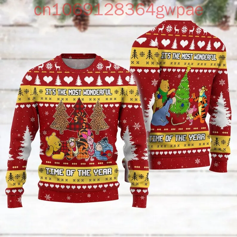 Disney Pooh Bear Ugly Christmas Men and Women Sweater Winnie The Pooh Movie Xmas Sweatshirt Bear Christmas Gift For Winter Gift