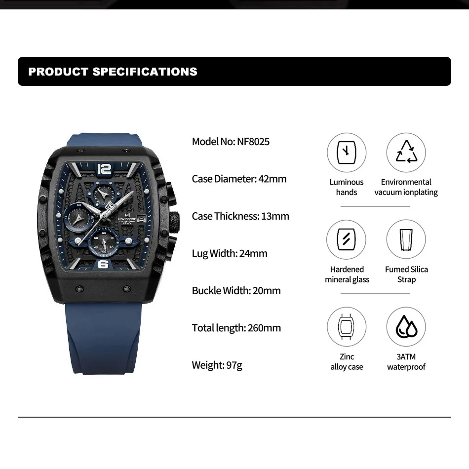 2024 Top Brand NAVIFORCE New Men Luxury Watches Chronograph Sport Quartz Wristwatch Waterproof Luminous Date Clock Reloj Hombre