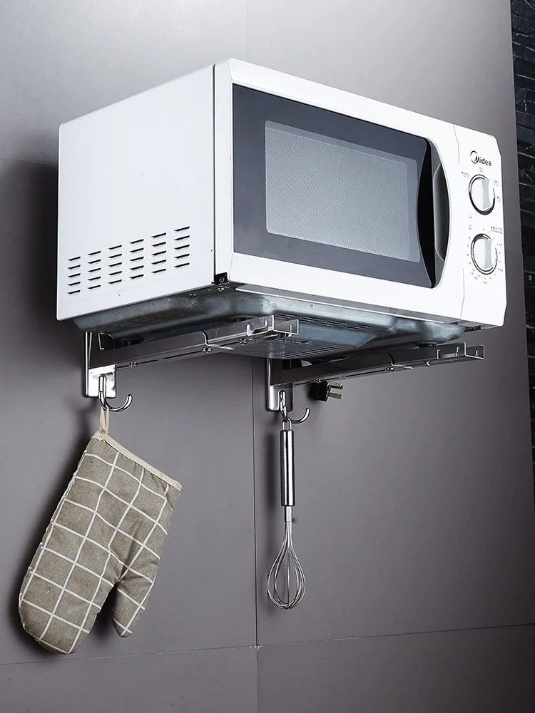Stainless Steel Microwave Oven Rack Foldable Oven Shelf Retractable Kitchen Accessories Storage Rack Wall-Mounted Oven Rack - view 6