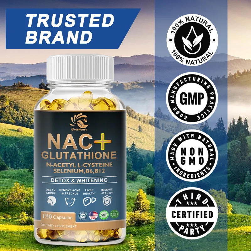 NAC Glutathione Capsules Skin Supplement Improved with Selenium, B6 & B12 - Non-GMO, Vegan - 60/120 Capsules