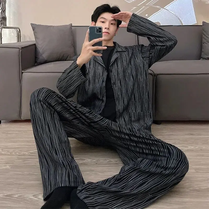 COUPLE Fashion Pyjamas Sets Men Long Sleeve Solid Casual Sleepwear Pajamas Set Women Turn-down Collar Soft Comefortable Homewear