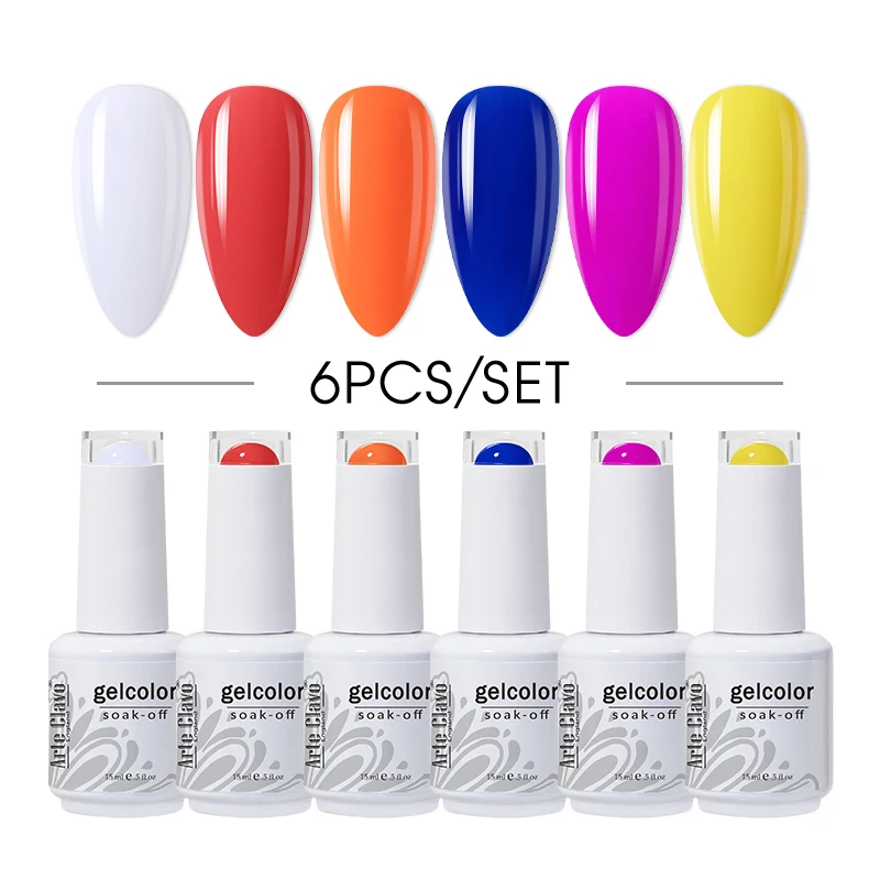 ArteClavo 15ml Top Base Coat 6 pz/set Gel UV smalto per unghie Gel vernici Soak Off Gel Polish Gellak Set Hybrid Nails Art Manicure