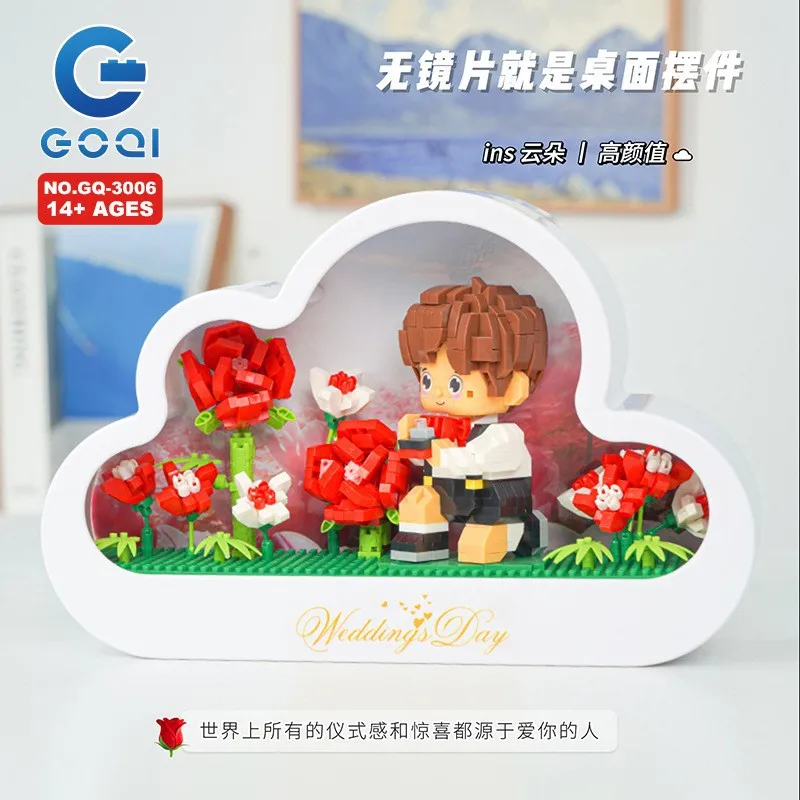 مجموعة ألعاب مكعبات بناء الورود الرومانسية مع أزهار الكرز LED ألعاب طوب قلعة سانتا كلوز للفتيات والأطفال هدية عيد الميلاد