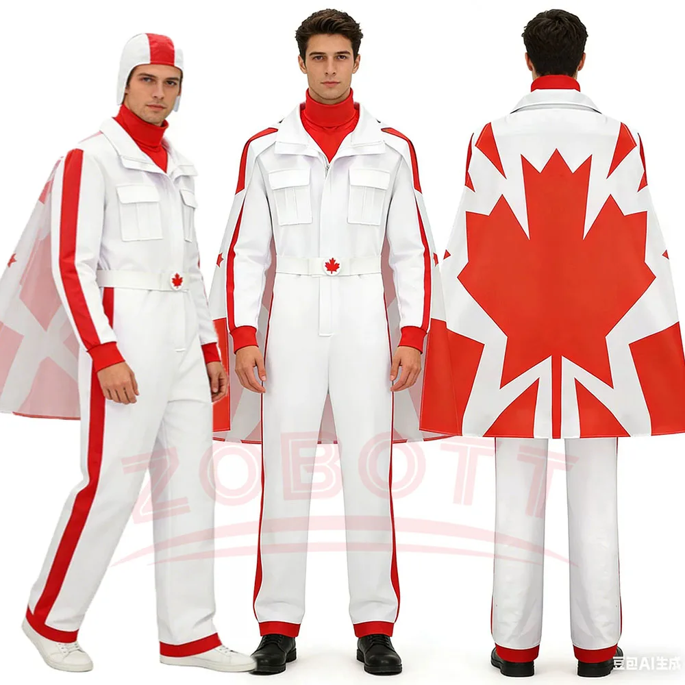

Duke Caboom Cosplay Costume Movie Plush Story White Jumpsuit Red Shawl Hat Outfit Clothe Disguise Halloween Carnival Adult Men