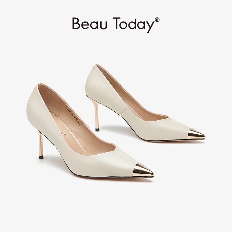 Beautoday Calfskin Pumps Women Genuine Cow Leather Pointed Toe Mixed Color Slip-on Ladies Elegant Shoes Handmade 16029