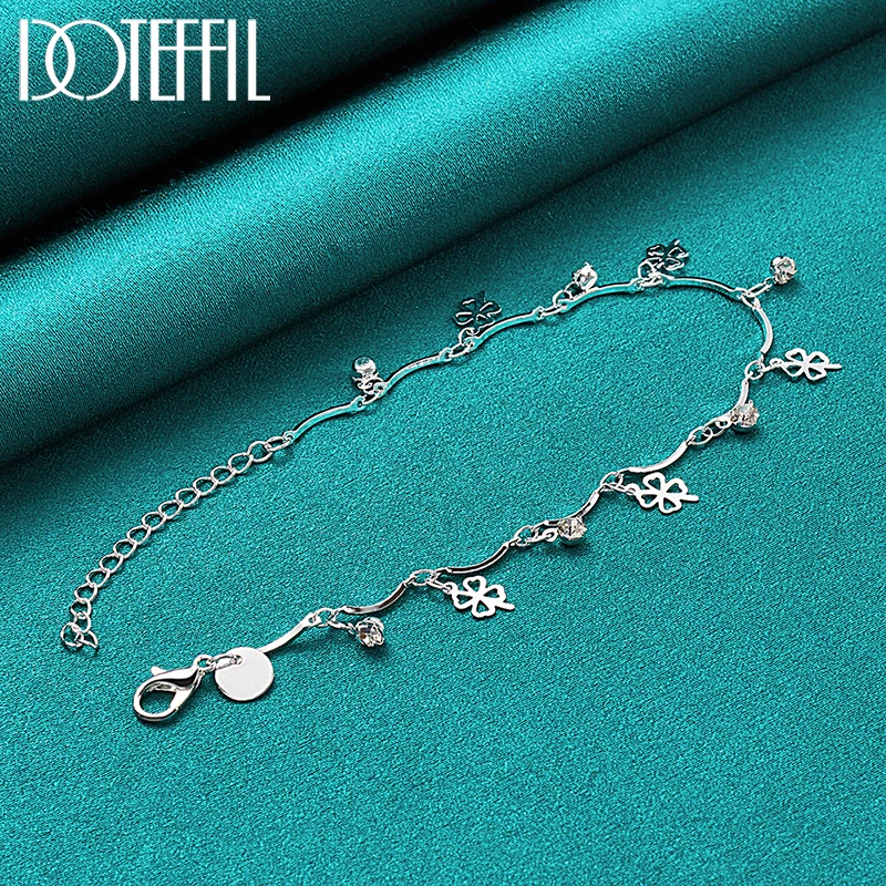 DOTEFFIL 925 Sterling Silver AAA Zircon Clover Bracelet Chain For Women Fashion Wedding Engagement Party Charm Jewelry