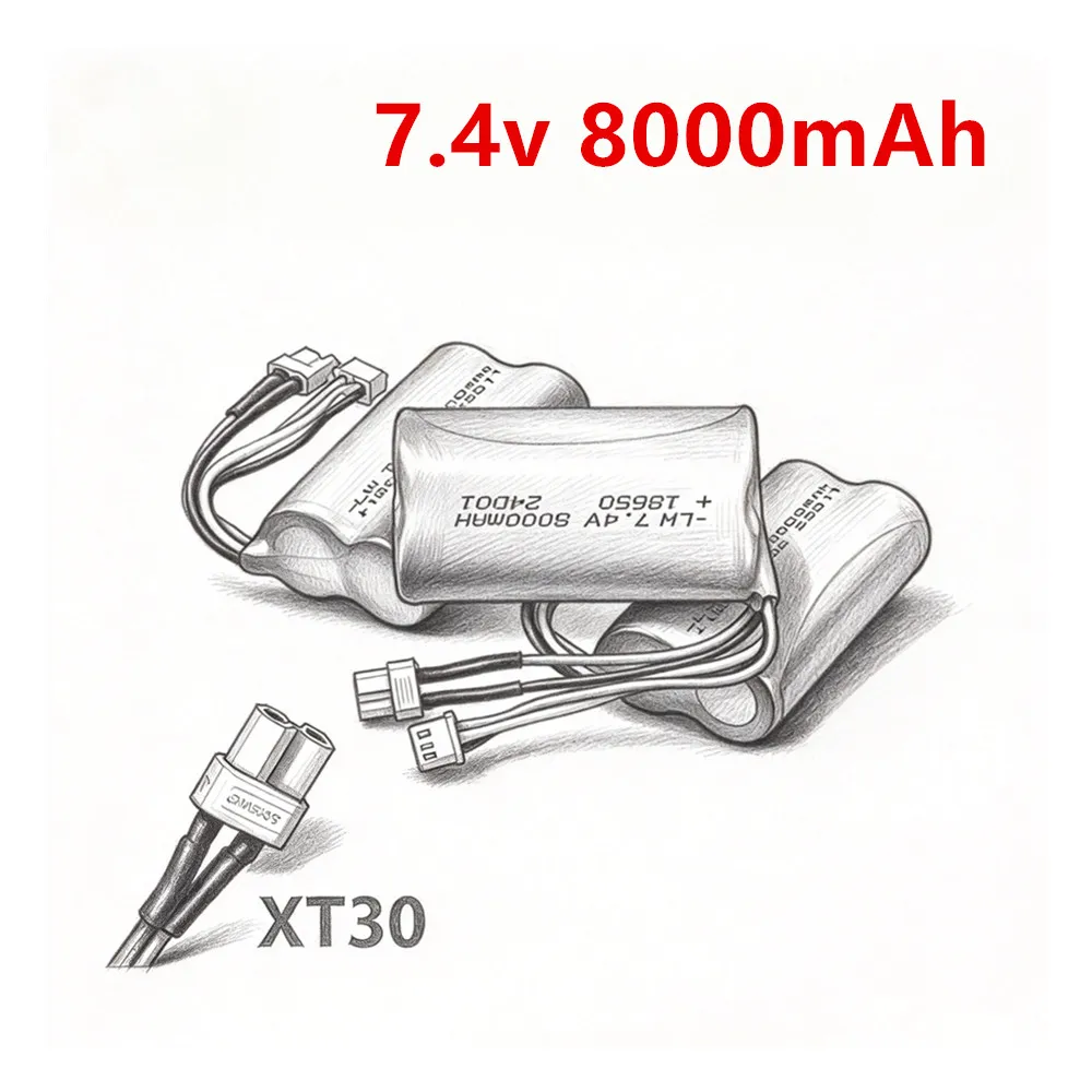 18650 7.4V 8000mAh Li-ion Battery XT30 for HUINA 580 1580 1583 1580-005 550 583 582 RC Cars Drone RC Toys parts 5000mAh Battery