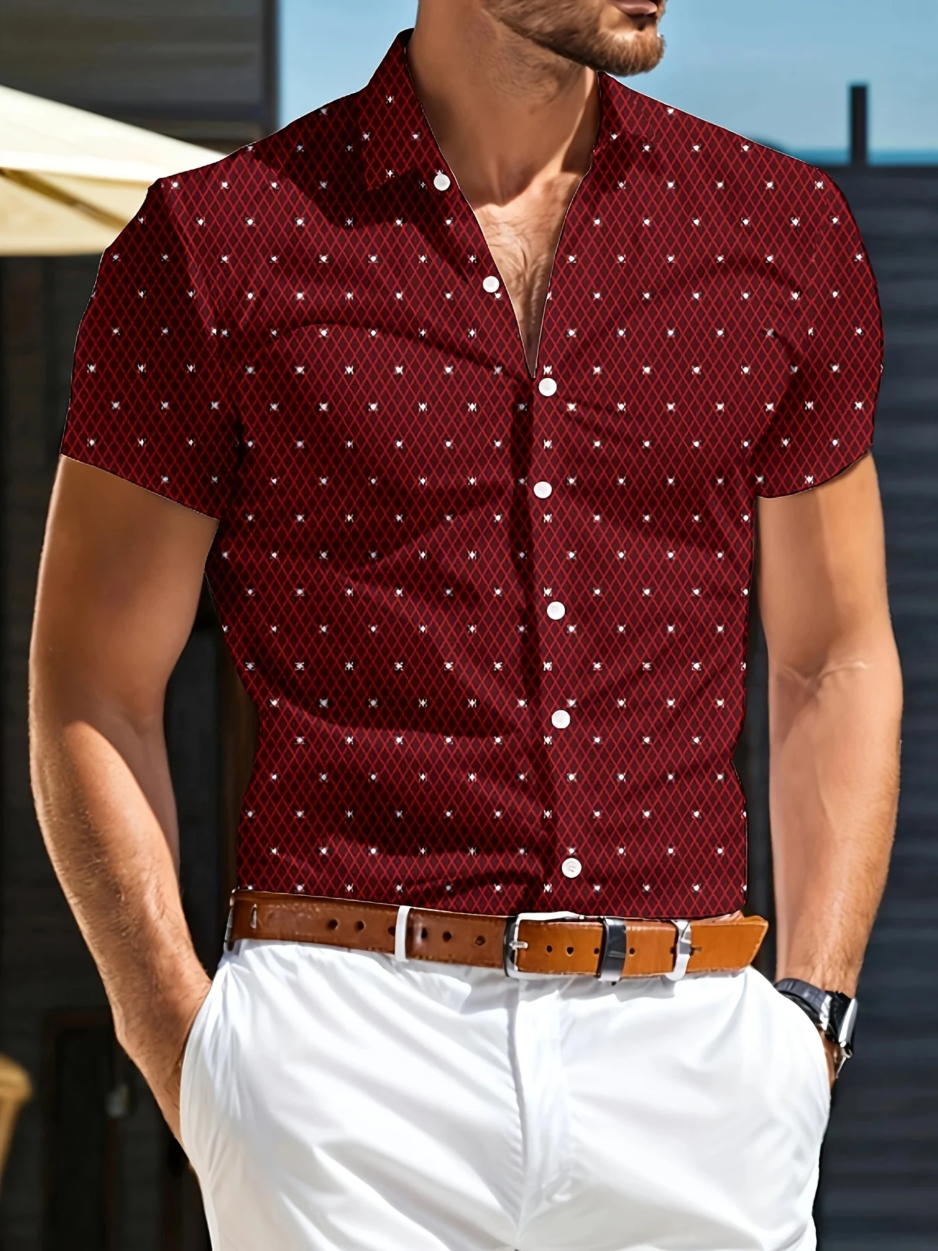 

Мужская повседневная рубашка с коротким рукавом с цифровым принтом, летняя рубашка на пуговицах, легкая дышащая ткань, стандартный крой для пляжной и повседневной рубашки