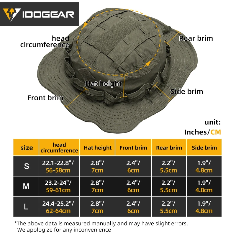 IDOGEAR التكتيكية Boonie قبعة الغابة قبعات للحماية من الشمس قابل للتعديل تنفس واسعة حافة قبعة لصيد الأسماك 3623