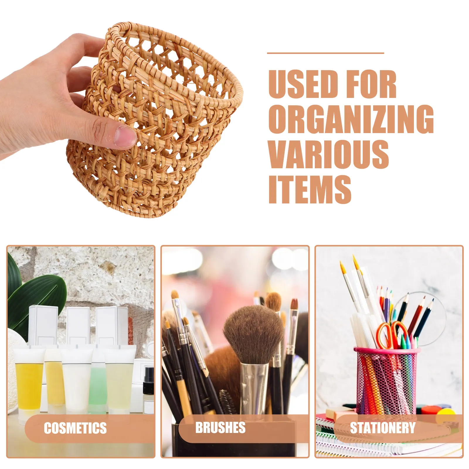 اليدوية الروطان حامل قلم متعدد الوظائف تخزين سطح المكتب ماكياج المنظم خمر تصميم مكتب الغرور سطح المكتب سلة