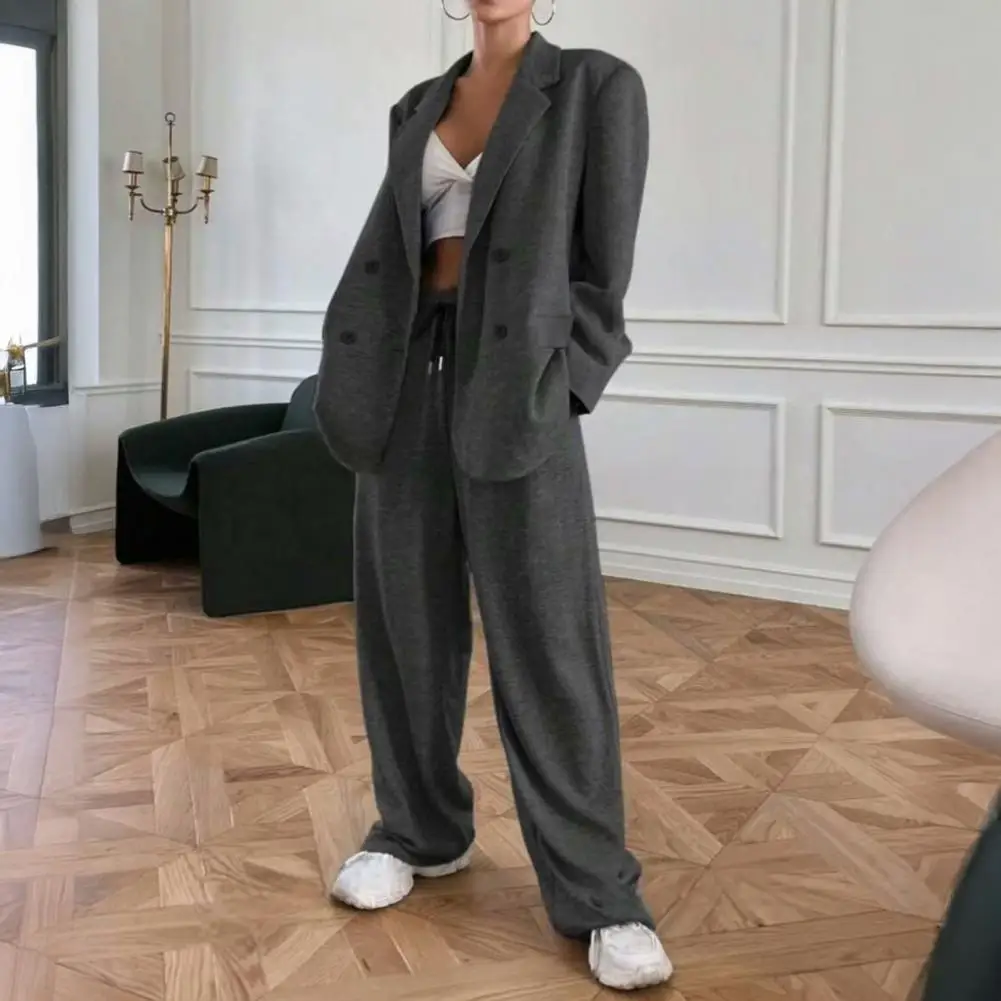 

Elegant Blazer Pants Women Set Casual Lapel Double Breasted Jacket Straight Trousers 2026 Spring Autumn Chic Lady Suit