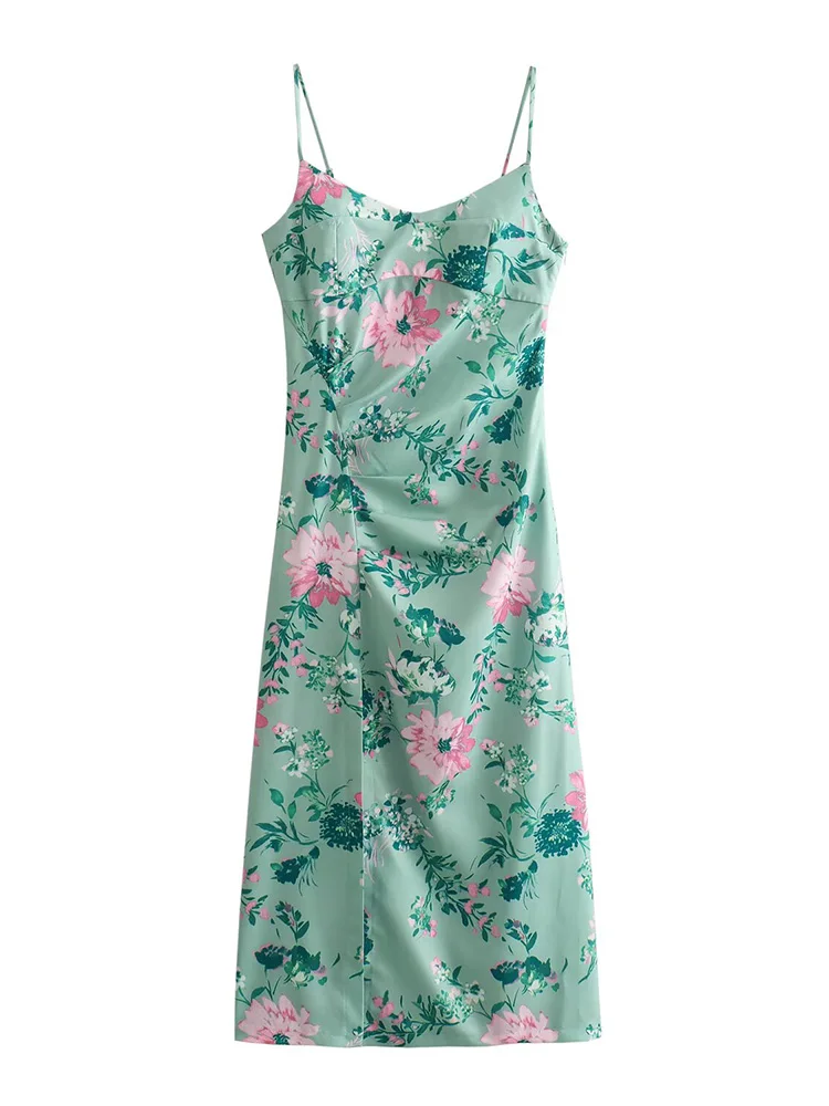 

2025 European and American style summer new women's clothing suspenders temperament retro print midi dress