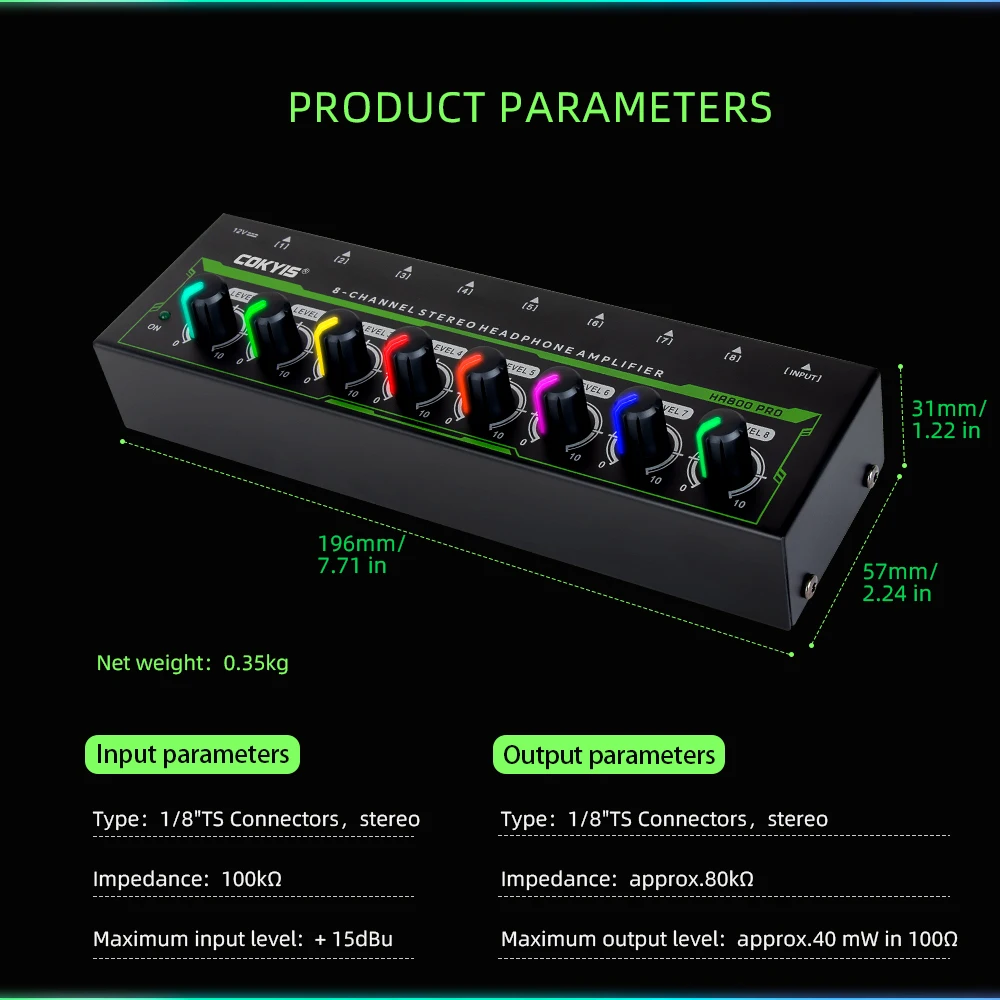 8 Channel Headphone amplifier HA800 PRO Stereo Amp Microamp Amplifier for Music Mixer Recording Ultra-Compact Sound amplifier