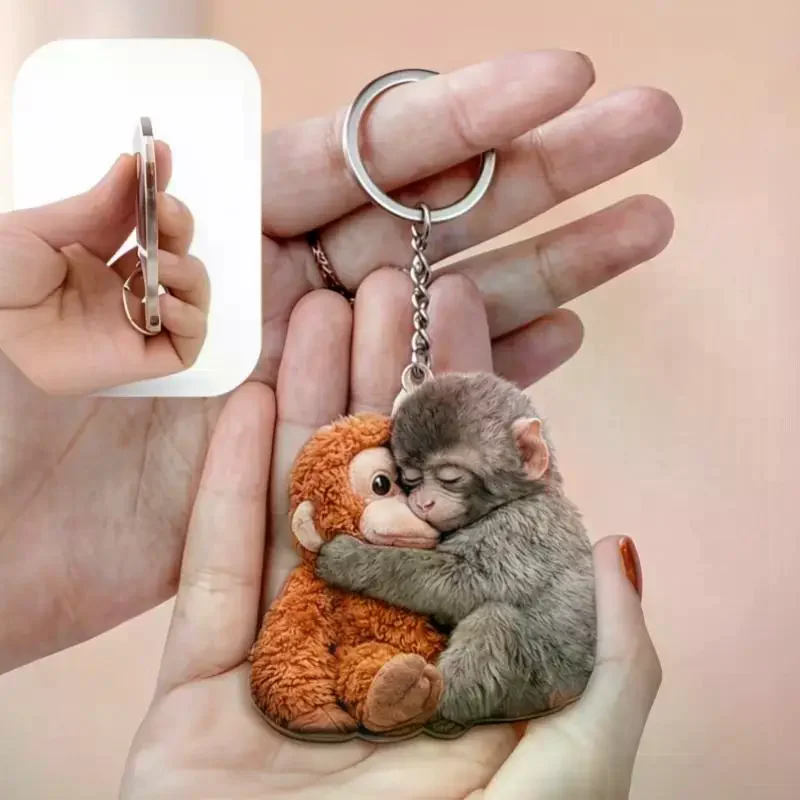 New Cute Protect Punch The Monkey Acrylic Keychains Cartoon Bag Pendant Keyrings Creative Jewelry Fans Friends Gifts
