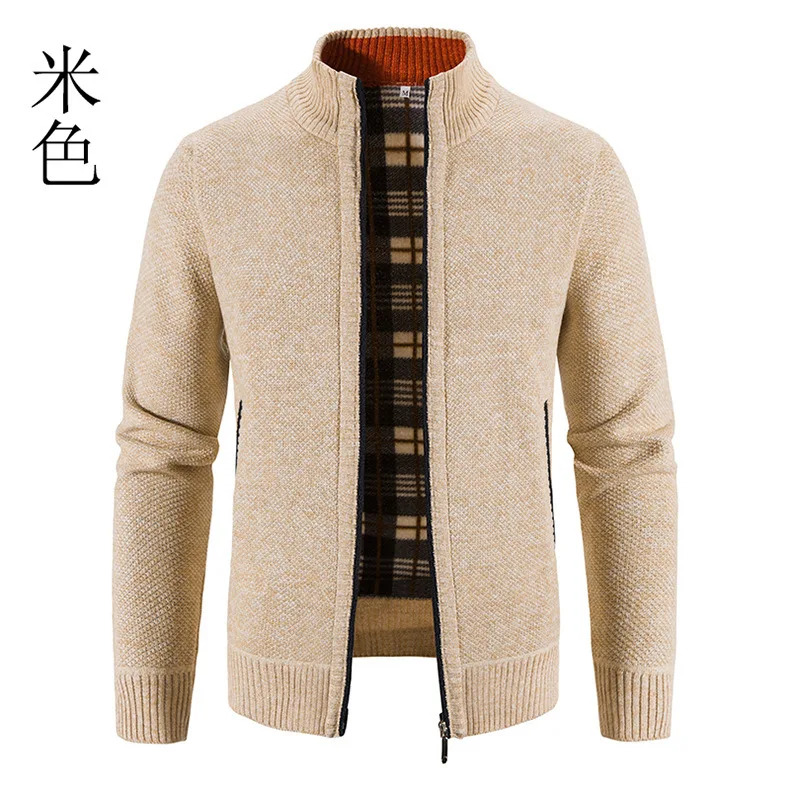 Cardigan da uomo di grandi dimensioni con colletto alla coreana, caldo maglione lavorato a maglia, cappotto in lana per giovani