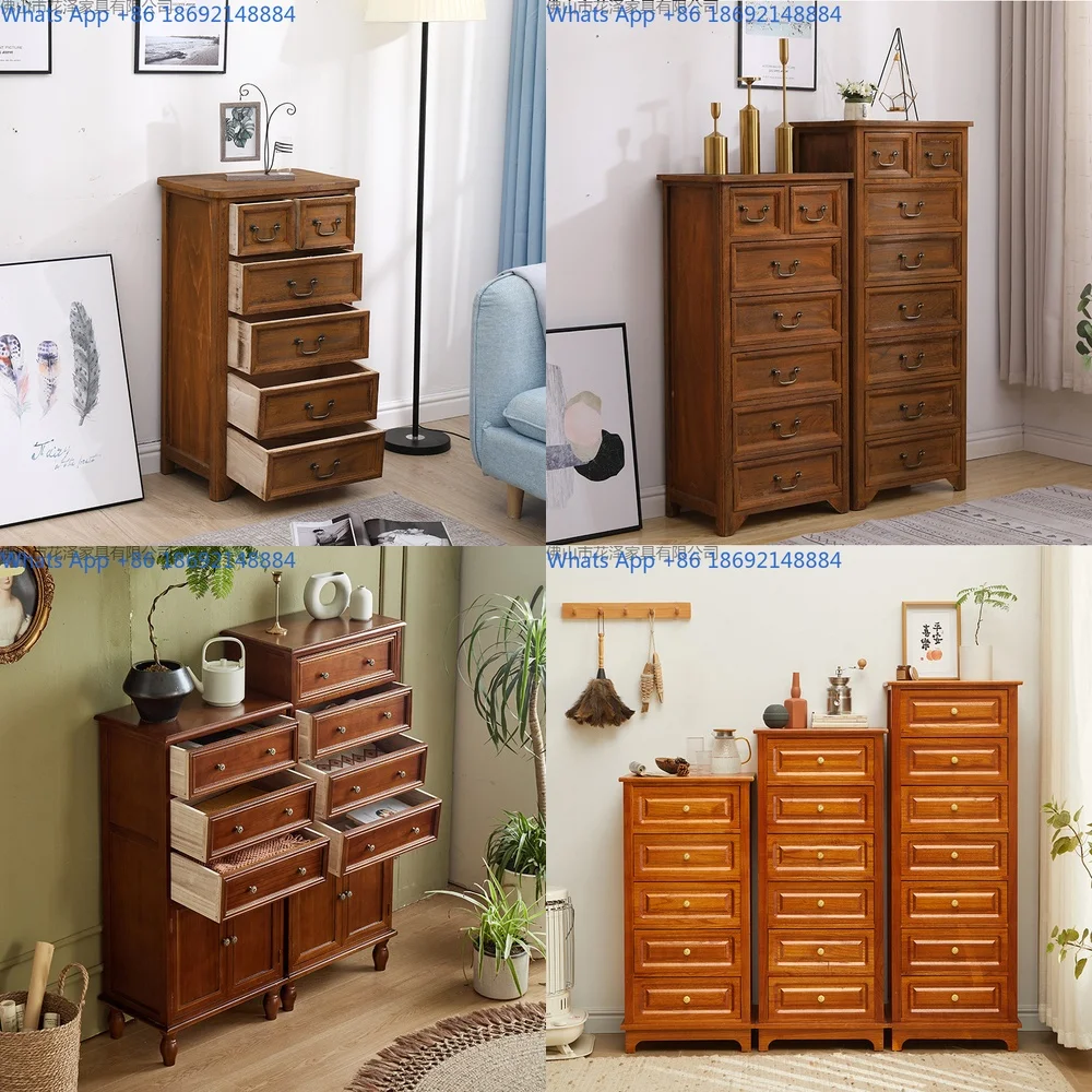 

Solid Wood Storage Cabinet Multi Drawer Chest for Living Room Bedroom Narrow Space Organizer