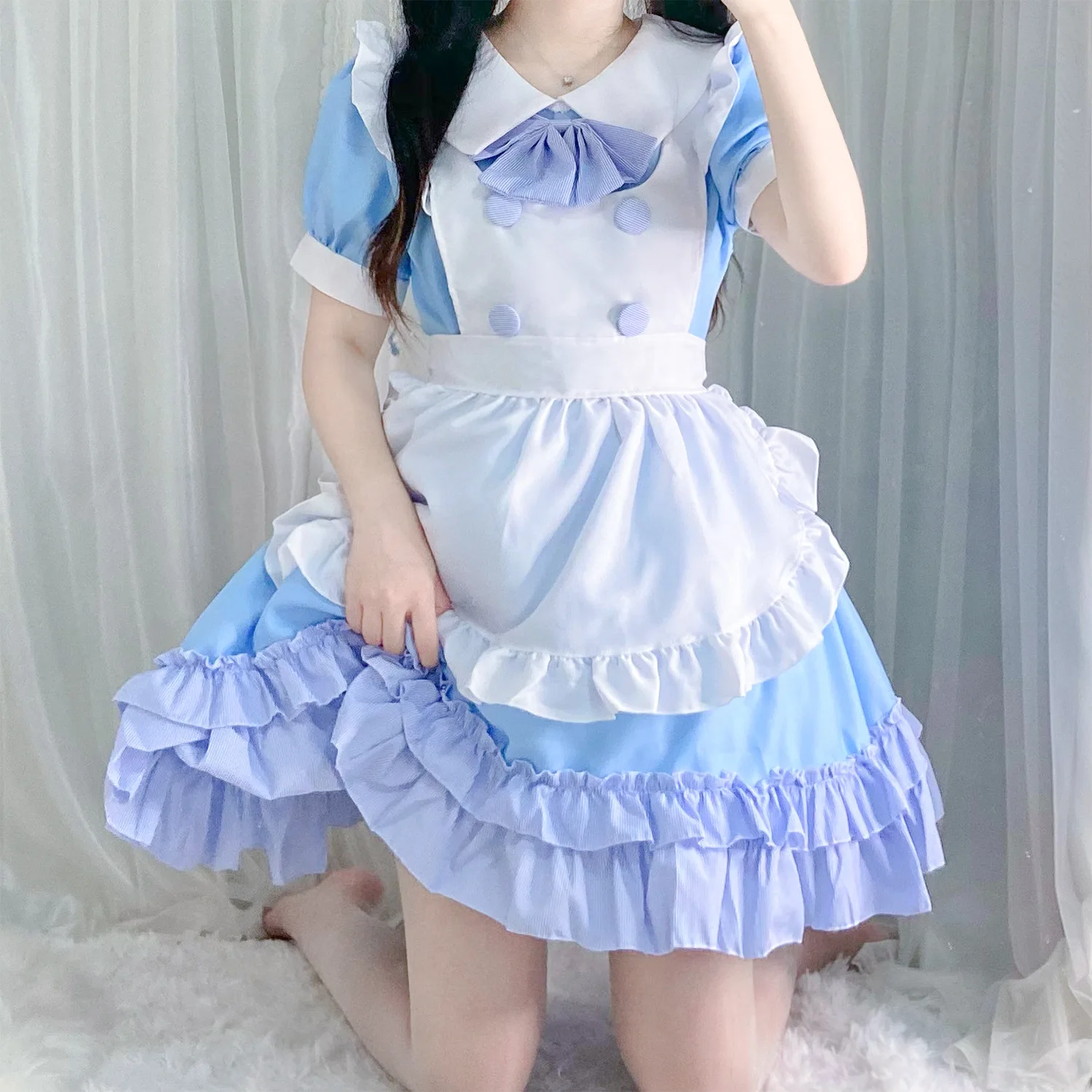 

2023 New Product Lolita Dress Cosplay Anime Costume Lolita Soft Girl Japanese Cute Blue White French Maid Dress