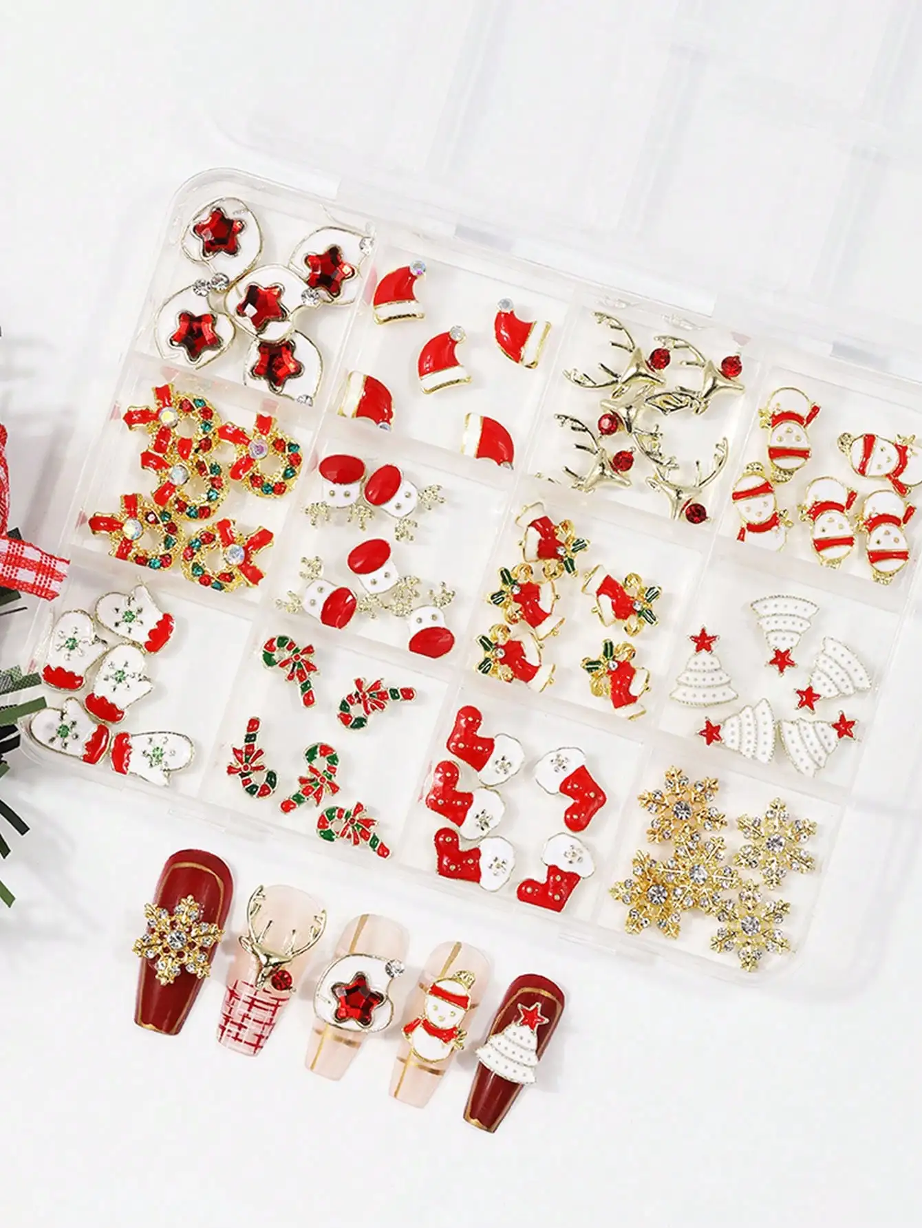 60PCS 3D Navidad aleación de oro encantos de uñas diamantes de imitación Navidad decoración de uñas