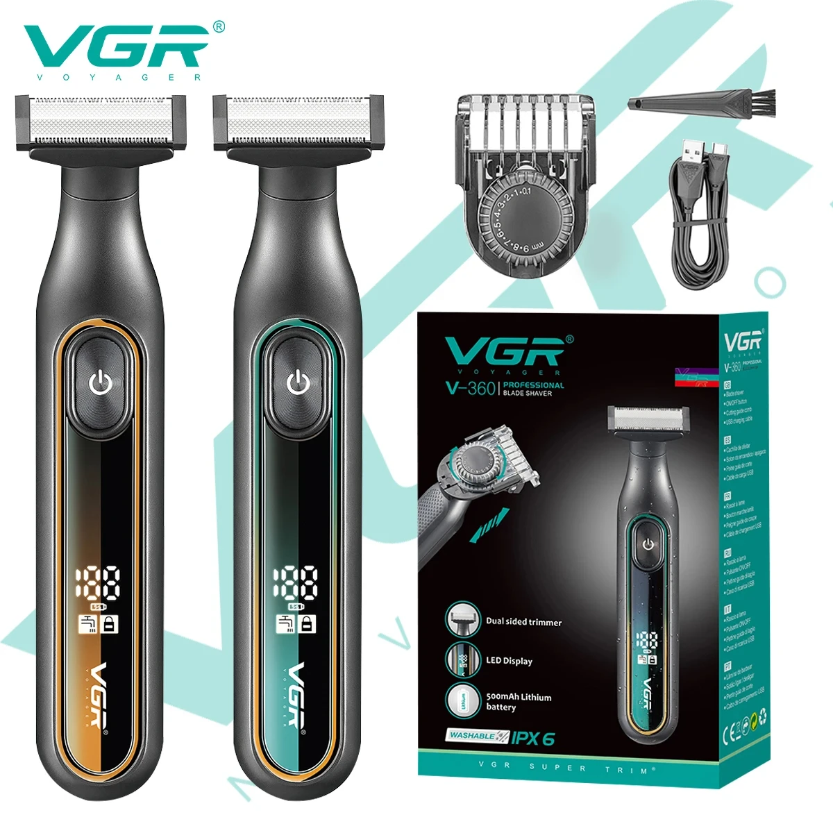 Vgr V-360 conjunto de barbear profissional led display digital inteligente barbeador masculino ipx6 à prova dwaterproof água área privada limpeza barbeador