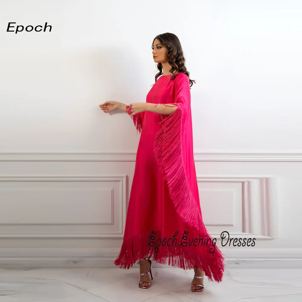 Epoch Short Evening Dress Elegant Tassel Arabia فساتين مناسبة رسمية High Neck Bat Sleeve Cocktail Prom Gown For Sexy Women