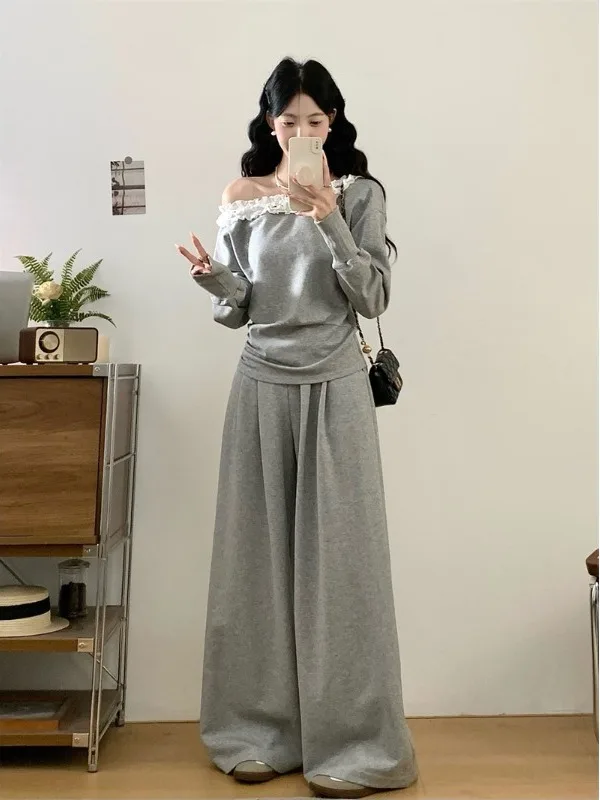 

plus Size Casual Outfit Shoulder Bared Long Sleeve Sweatshirt mid Length Half Body Skirt Korean Style Loose Fit High Waist a ...