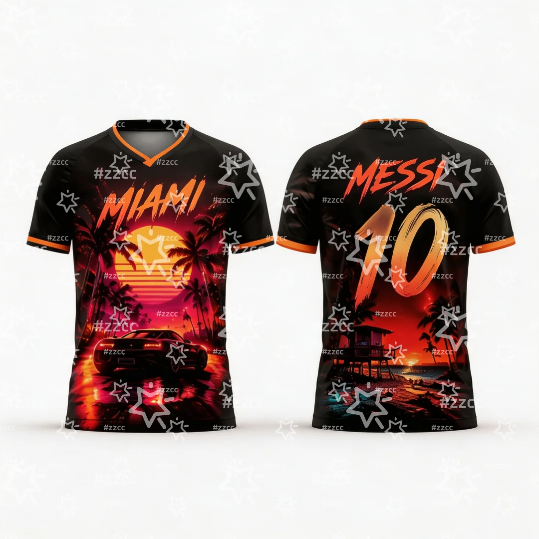 2026 Messi No.10 Football Jersey Retro Miami Coastal Crime Graphic Tee Summer Sports Men's T-Shirt Kid's Clothing Tee Y2k Woman